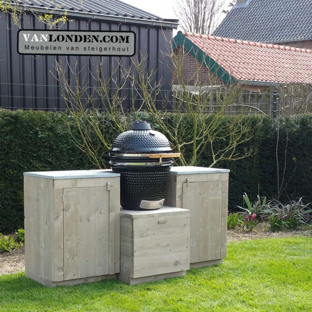 Steigerhouten buitenkeuken zonder Kamado BBQ Paul
