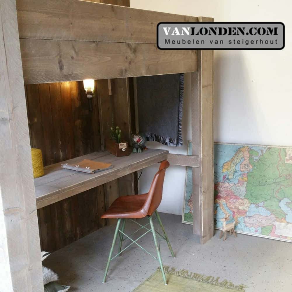 Steigerhouten hoogslaper met bureau Jelmar