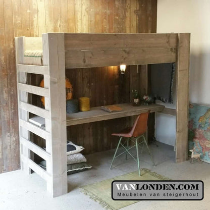 Steigerhouten hoogslaper met bureau Jelmar