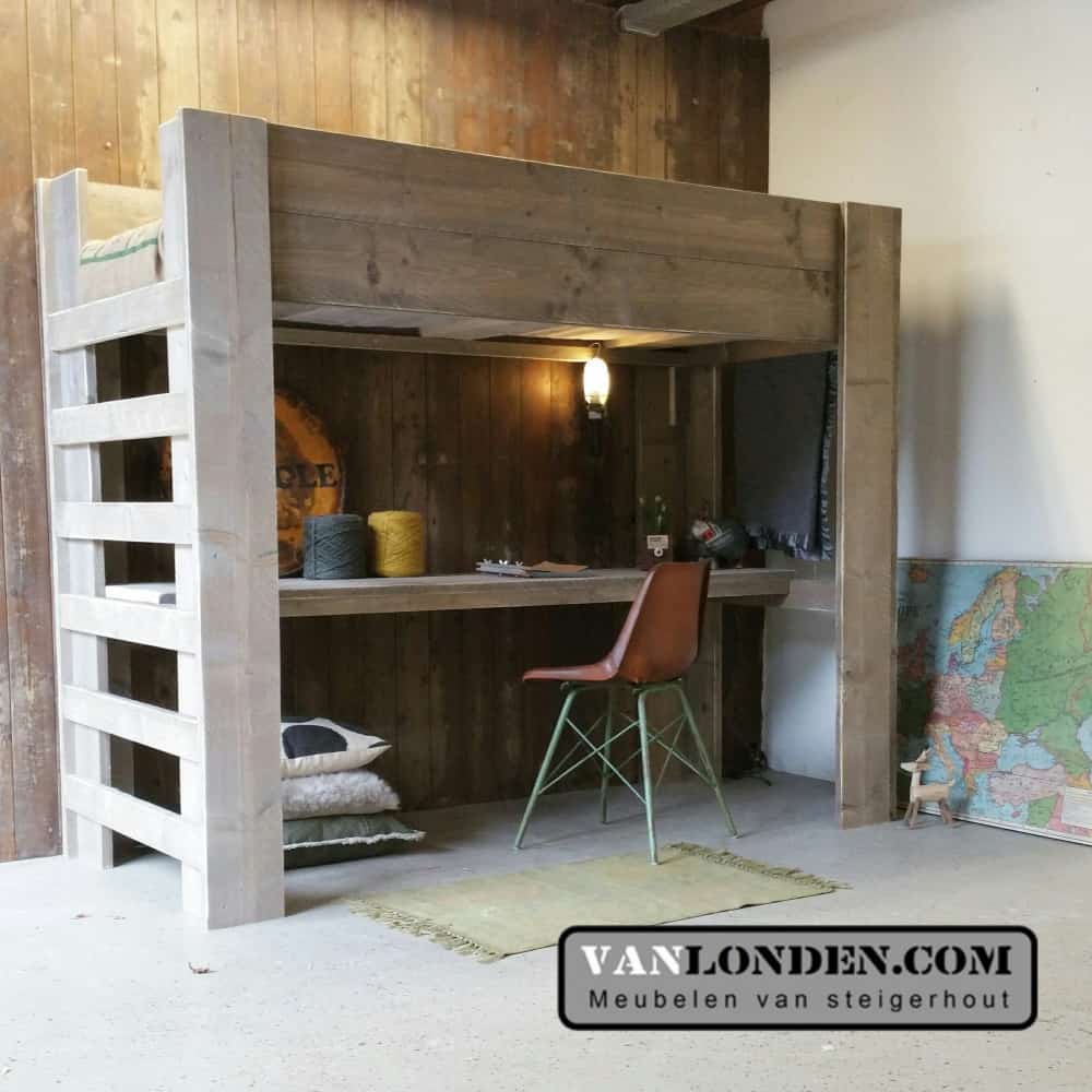Steigerhouten hoogslaper met bureau Jelmar