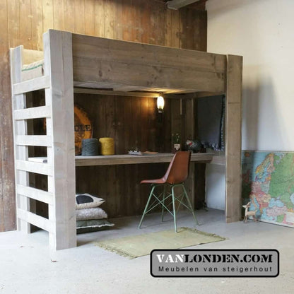 Steigerhouten hoogslaper met bureau Jelmar