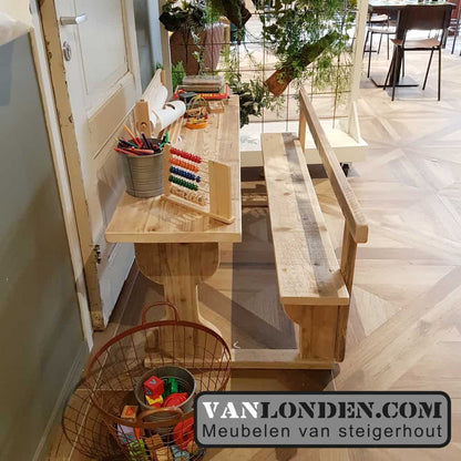 Steigerhouten kids bureau met bankje Fayla