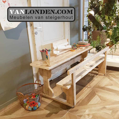 Steigerhouten kids bureau met bankje Fayla
