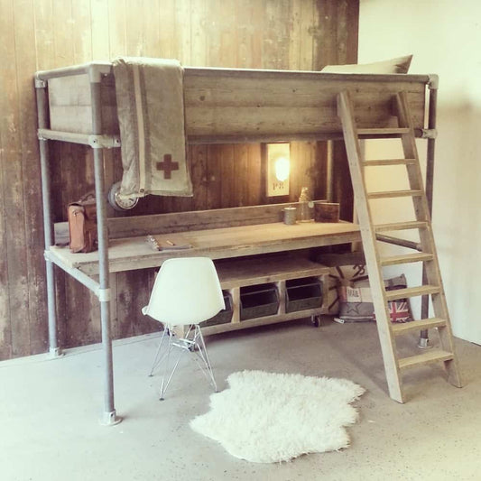 Steigerhouten hoogslaper met bureau Noah