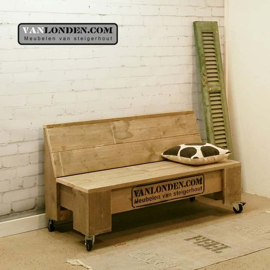 Steigerhouten zitbank op wielen Gerard